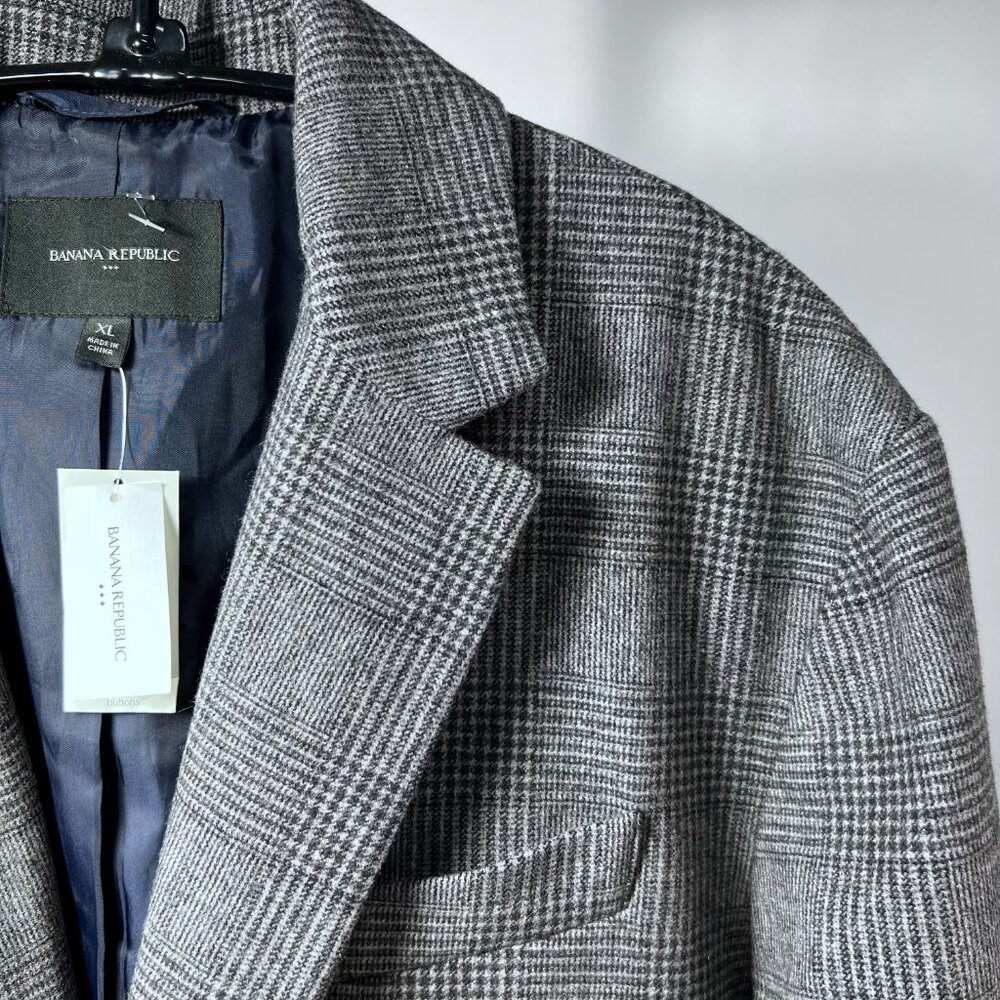 BANANA REPUBLIC‎  Gray Glen Plaid Men's Wool Blend Patterned Top Coat Large NWT